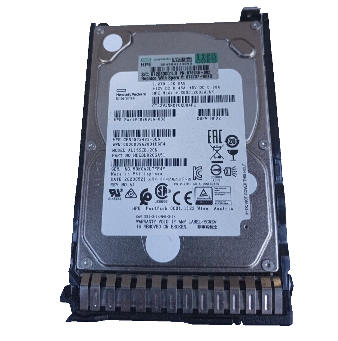 HPE 1.2TB SAS DS 12G 10K SFF SC HDD 876936-002 872737 872483-006 +