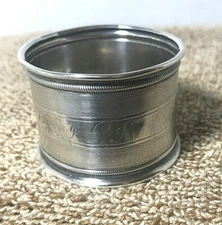 Sterling Silver Napkin Ring, S 200, Finely Engravied Bands, Mono, 17 g Free Ship