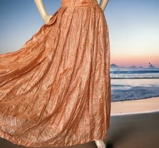 Vintage India Sheer Gold Embroidered Beads Orange Broomstick Maxi Gypsy Skirt