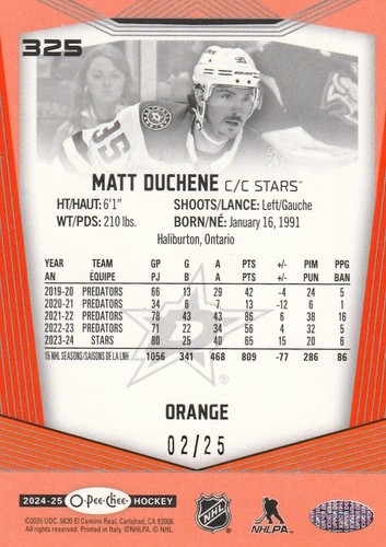 Matt Duchene Orange /25 2024-25 O-Pee-Chee #325 OPC - Picture 2 of 2