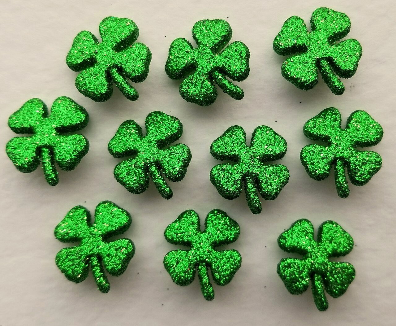 Craft Buttons MEDIUM GLITTER SHAMROCK St Patrick's Day Green Lucky Charm Irish