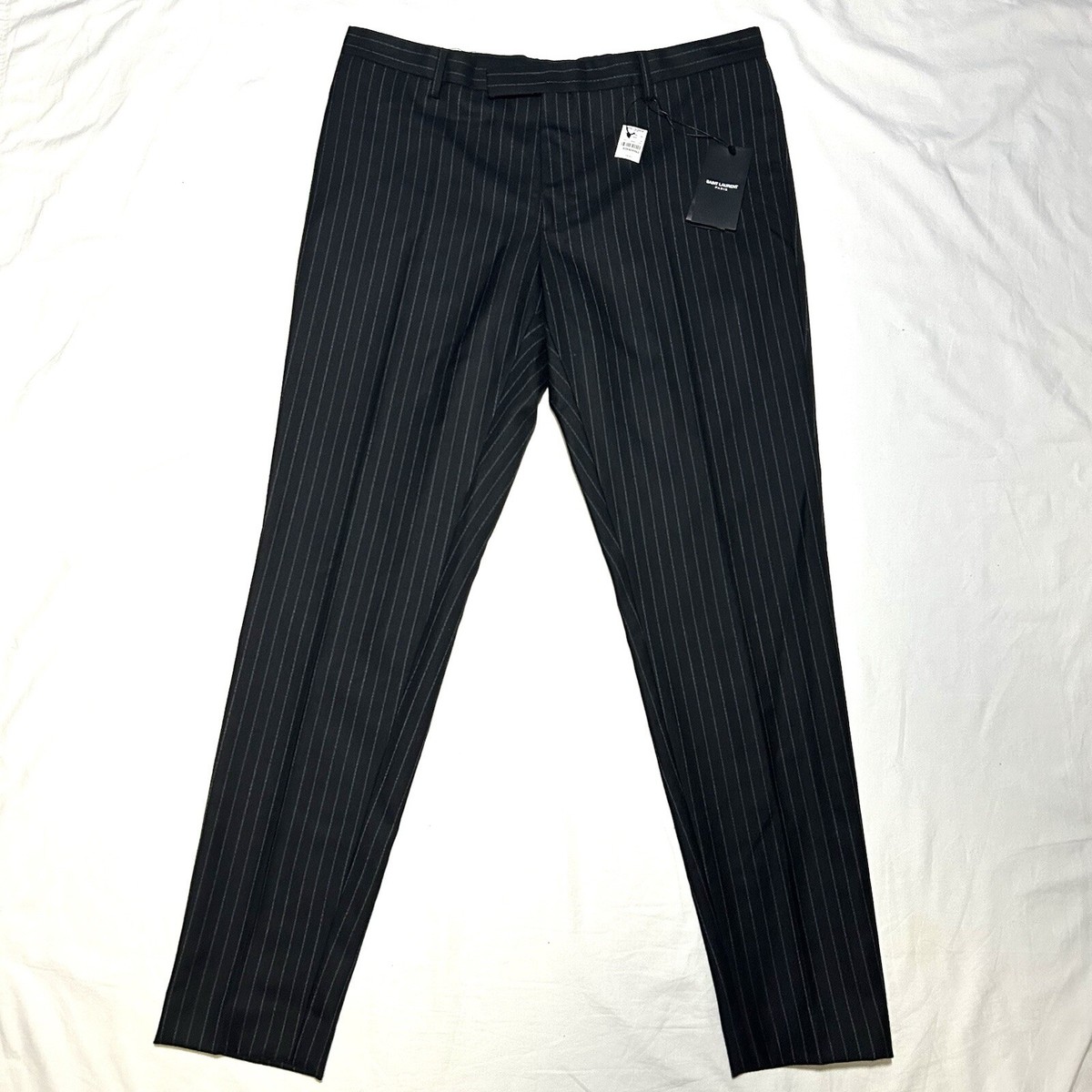 【関税&送料込】Saint Laurent Pinstriped Wool Straight-Leg P NWT Yves Saint Laurent 2013 100% Wool Pinstripe Pants - Size