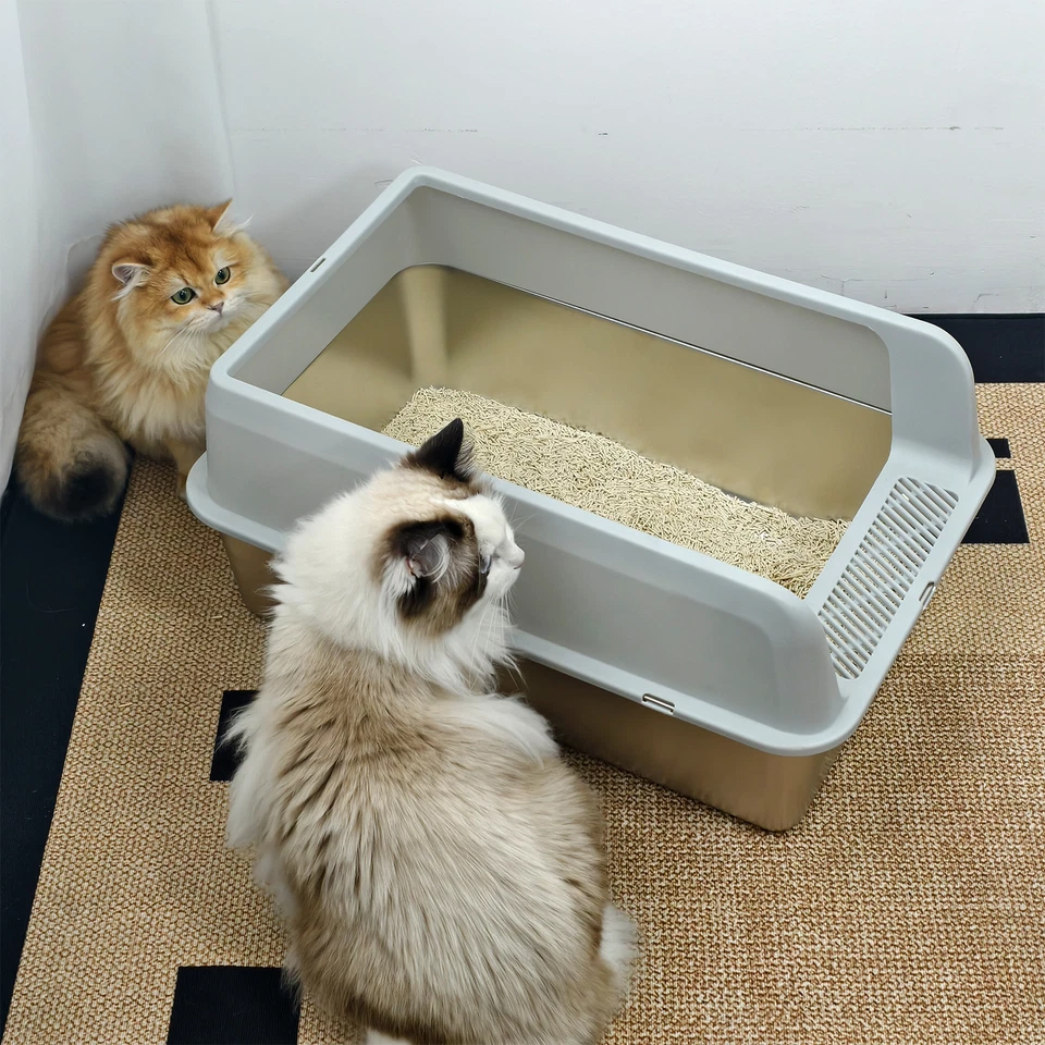Stainless Steel Litter Box Semi open High Sided Metal Cat Litter Tray Easy Clean - image 3 of 4