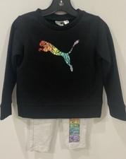 Puma Toddler sweatshirt Set black Top grey pants rainbow accents Size 24 Months
