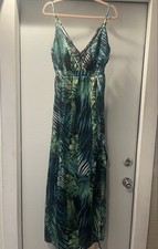 Fashion Nova Vacation Nights Tropical Maxi Dress V-Neck Long Sheer Medium