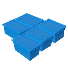 5 PCS 16.5Gallon Industrial Tote with Attached Lid–Heavy-Duty Stackable&Nestable