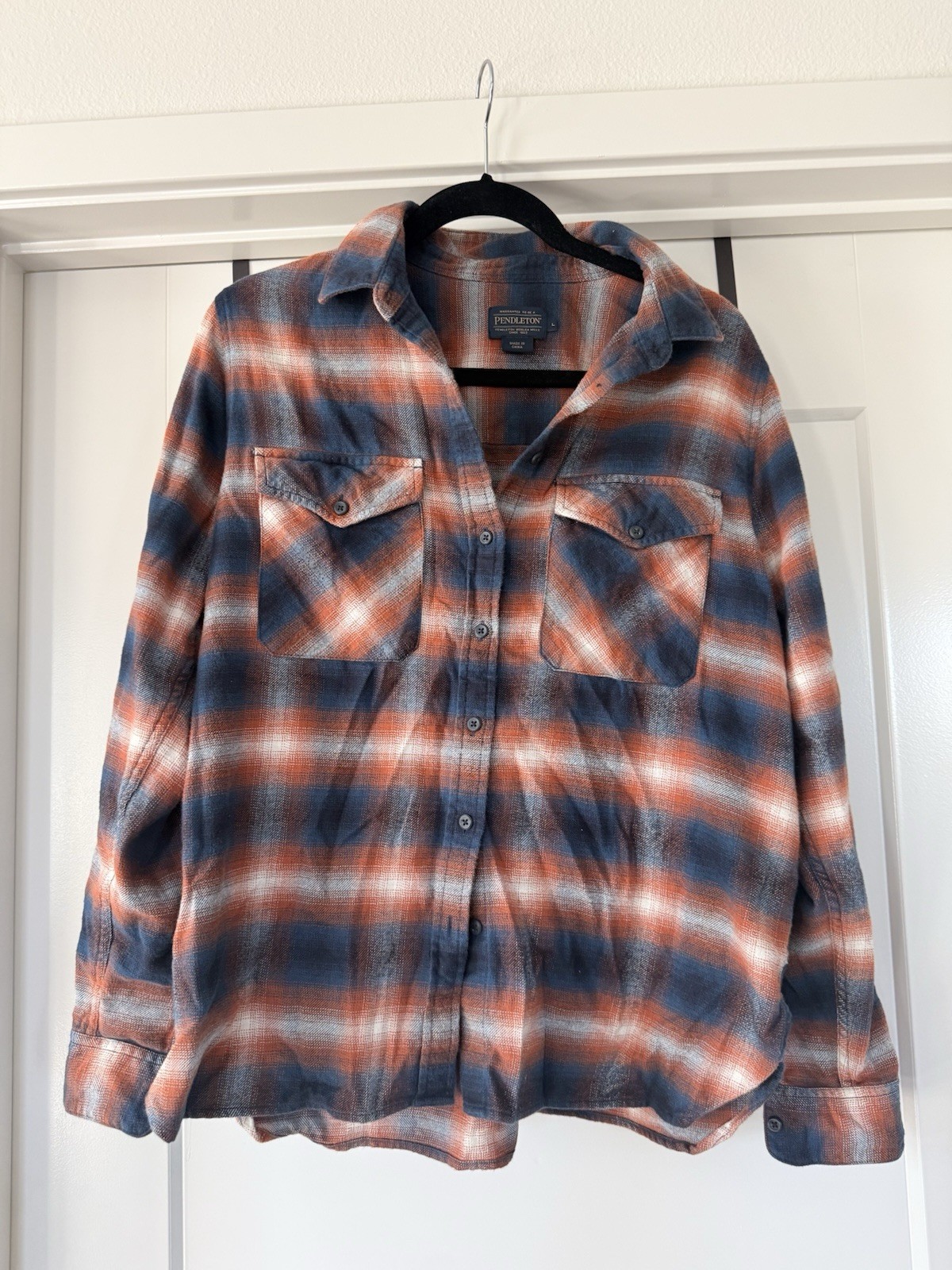 Pendleton Plaid Flannel Wool Button-Up Shirt Blue… - image 2