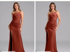 Azazie Stretch Satin Bridesmaids Dress..Terecotta One Shoulder Mermaid size 10 