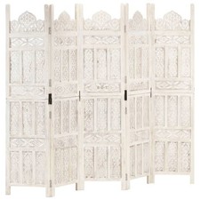 Hand Carved 5-Panel White Room Divider – 200x165 cm, Solid Mango Wood