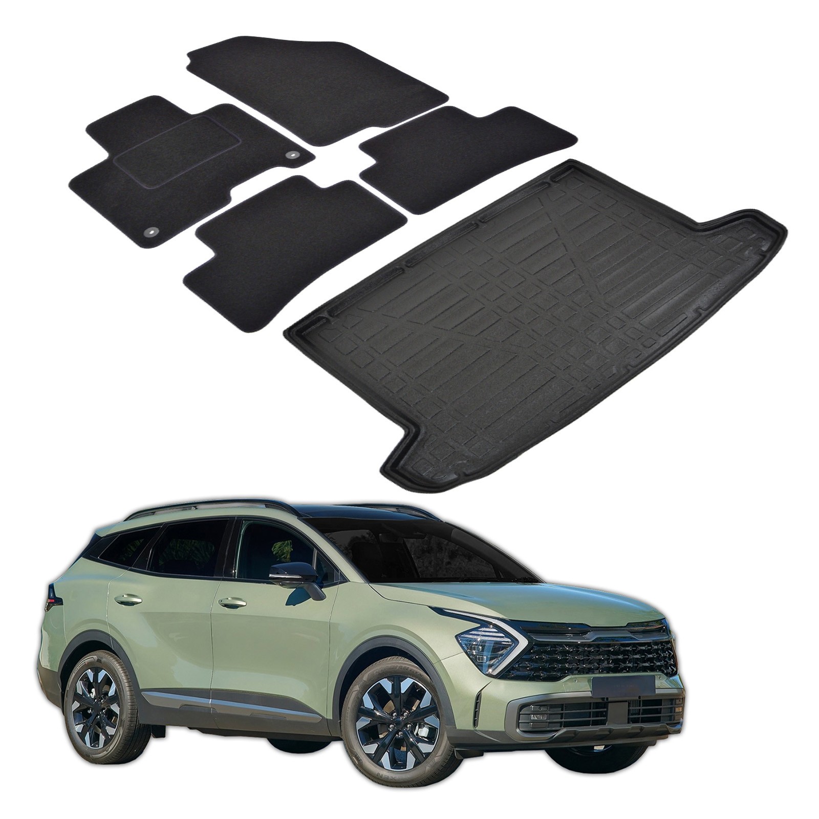 Jeu de tapis et de coffre Kia Sportage NQ5 de 2022 à 2026 finition luxe élastomère noir