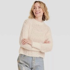 Women's Crewneck Openwork Pullover Sweater - Universal Thread Cream M