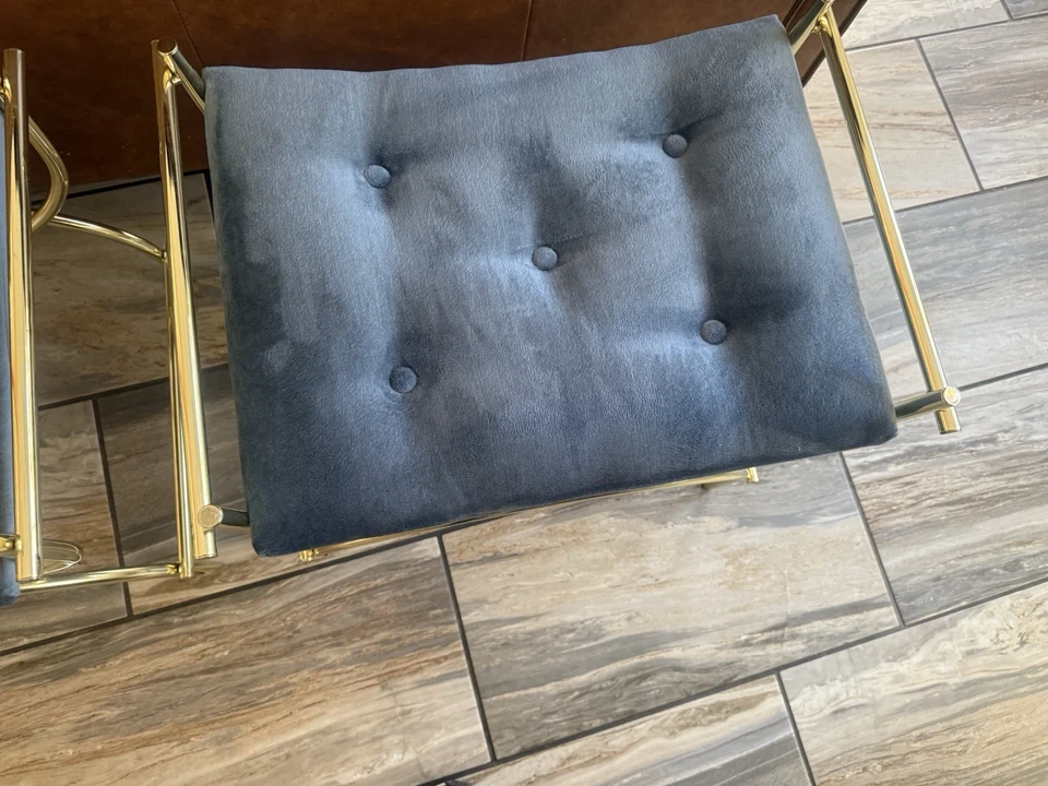 Taburete de banco tocador vintage de terciopelo beige Mid Century Hollywood Regency años 60 Foto 4 de 4