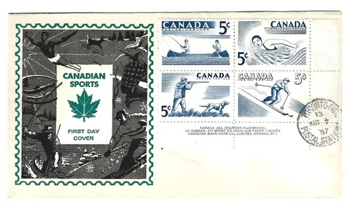 1957 Canada - Toronto 5c Sports Block of 4 - Attractive Caneco Cachet