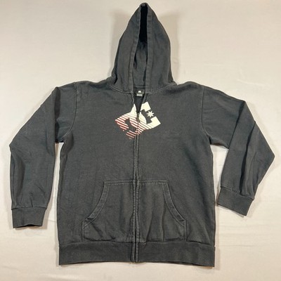 DC Shoes Hoodie Kids XL Black Logo Graphic Cotton Ribbed Long Sleeve Full Zip