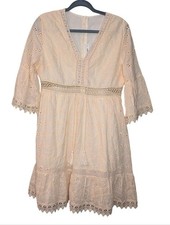 Wilifred Smith ivory eyelet lace mini dress  V-Neck Bell Sleeve Size Large boho