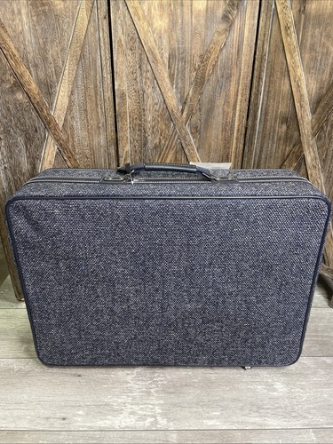 Vintage 90s Jaguar Navy Tweed & Leather Large 26” Luggage Suitcase - Brand NEW! - Picture 4 of 21