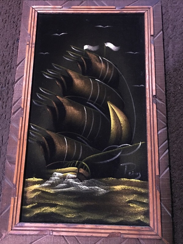 Vintage 1970’s Mexican Pop Art Black Velvet Oil Painting!