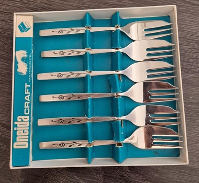 Vintage Oneida Craft Deluxe Gabeln Set 6 Edelstahl verpackt Floral