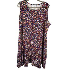 Leota Ava Sleeveless Dress Fiesta Confetti Print Size 4L Made in USA Fit & Flare