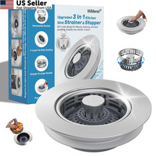 Hibbent Upgraded 3 in 1 Kitchen Sink Drain Strainer, Brushed Nickel and Grey