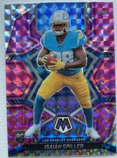 2022 Mosaic Isaiah Spiller Pink Reactive RC #310 Chargers Rookie Card. rookie card picture