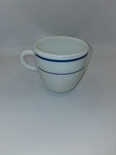Pyrex Tableware By Corning White Milk Glass Coffee Cup/Mug Teal Blue Stripe 723