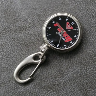 Quiksilver Quartz Clip-On Pocket Watch w/ Carabiner Clip, Black Dial Analog