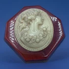 Large Apple Juice Carved Bakelite & Celluloid Cameo Brooch Vintage Jewelry