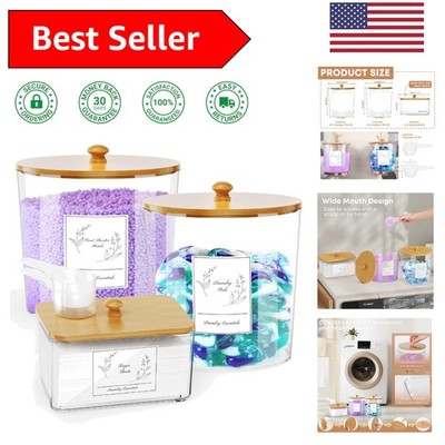 Chic Wide-Mouth Laundry Powder Containers - 3 Pack with Labels & Accessories