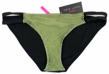 NEW LOOK SPORT Hipster Bikini Bottoms UK 14 Black / Volt Green BNWT