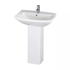 Square 1 Tap Hole Ceramic Basin & Full Pedestal - 600mm