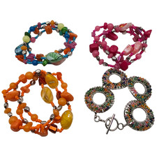 Boho Beaded Bracelet Lot 4 Colorful Multi-Strand Stretch Stacking Layering Set