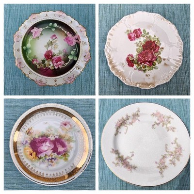 Vintage Roses Decorative Plates Wall Art Red Pink Gold Germany/Austria/Czech/US