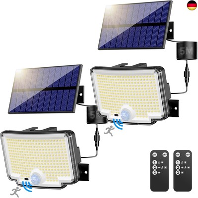 nipify 2 Stück Solarlampen für Außen mit Bewegungsmelder, 310 LED Super Helle 3 