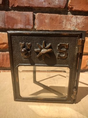 Bronze Combination US Post Office Box Door 1900s Original Beveled Glass Working