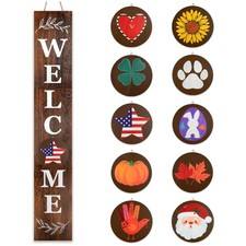 47" Black Wooden Welcome Sign, 10 Interchangeable Icons