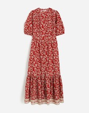 NWT Madewell Pintucked Puff-Sleeve Midi Dress in Floral Size 0