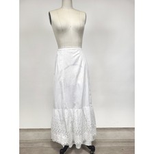 Antique 1900s White Cotton Eyelet Drawstring Maxi Petticoat Lingerie Maxi Skirt