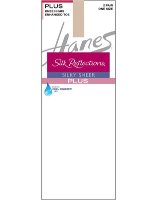 Hanes Silk Reflections Plus Knee Highs Enhanced Toe One Size 8 Colors to Choose