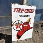 Vintage 1945 Texaco Fire-Chief Gasoline Porcelain Pump Plate Sign Patina