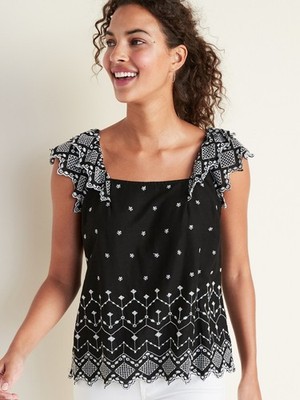 Old Navy Square-Neck Embroidered Top Medium Bohemian Casual Romantic Coquette