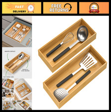 Bamboo Drawer Organizer Set of 2 - Stackable Utensil Silverware Storage Box 15