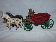 Original Vintage Kenton Cast Iron Toy Sand Gravel Dump Wagon 2 Horses Driver