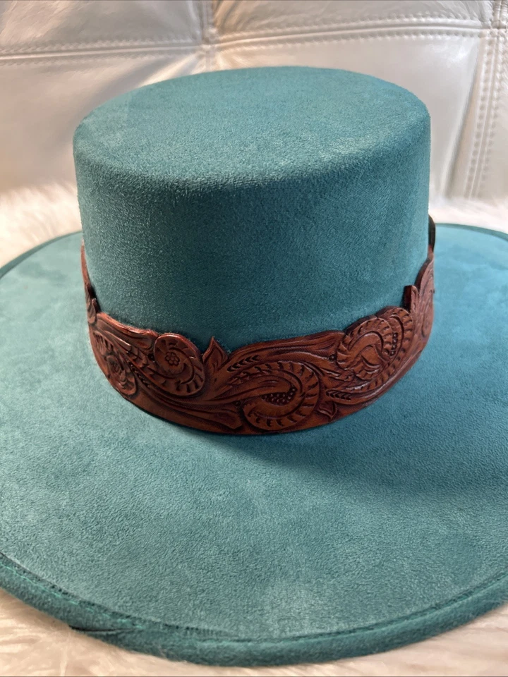 Sombrero Chida Frida al por menor $165. Madera de vaquero mexicano Tooled Teal Western para mujer talla L Foto 4 de 4