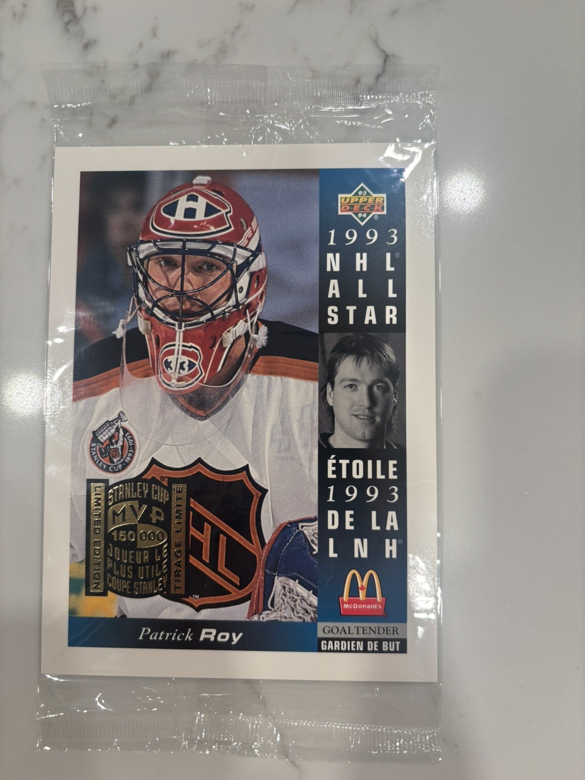 1993-94 UPPER DECK MCDONALDS PATRICK ROY #23 NHL ALL-STAR JUMBO CARD SEALED 50pc