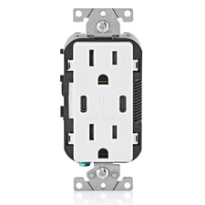 Leviton 30W (6A) USB Dual Type-C/C in-Wall Charger with 15A Tamper-Resistant ...