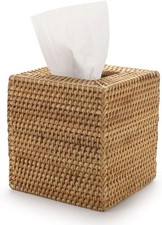 Rattan Tissue Box Cover Square Hand Woven Natural 5.5 Inch