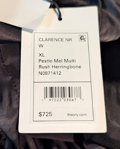 $725 Mens Theory Wool "Clarence" Herringbone Coat Pestle Melange XL - Picture 8 of 8