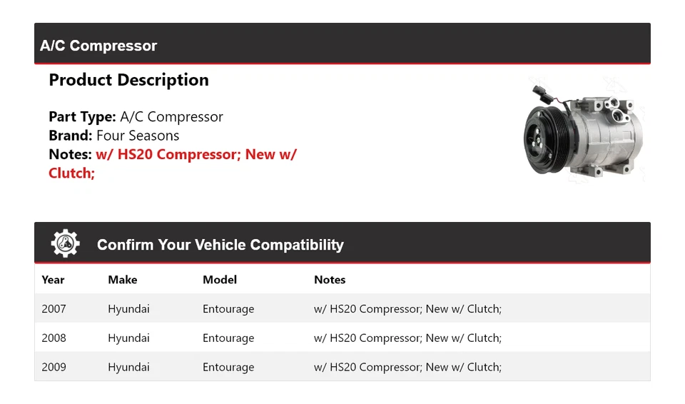 For 2007-2009 Hyundai Entourage A/C Compressor 4 Seasons 2008 - Image 2 of 4