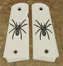 1911 Grips - TARANTULA - WHITE/BLACK - .45, AMBI CUT, FULL SIZE, CUSTOM
